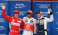 Гран При Испании  2012 г суббота 12 мая квалификация Фернандо Алонсо Scuderia Ferrari, Льюис Хэмилтон Vodafone McLaren Mercedes и Пастор Мальдонадо Williams F1 Team