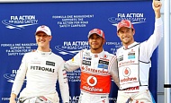 Гран При Малайзии  2012 г суббота 24  марта Михаэль Шумахер Mercedes AMG Petronas и Льюис Хэмилтон , Дженсон Баттон Vodafone McLaren Mercedes