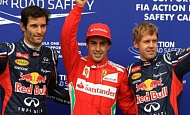 Гран При Германии  2012 г Суббота 21 июля квалификация  Марк Уэббер Red Bull Racing, Фернандо Алонсо Scuderia Ferrari и Себастьян Феттель Red Bull Racing